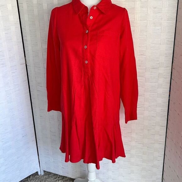 Cynthia Rowley Maxi Dress Tiered Ruffle Bottom  Tomato Red/Orange Linen Blend Lo - Picture 1 of 13